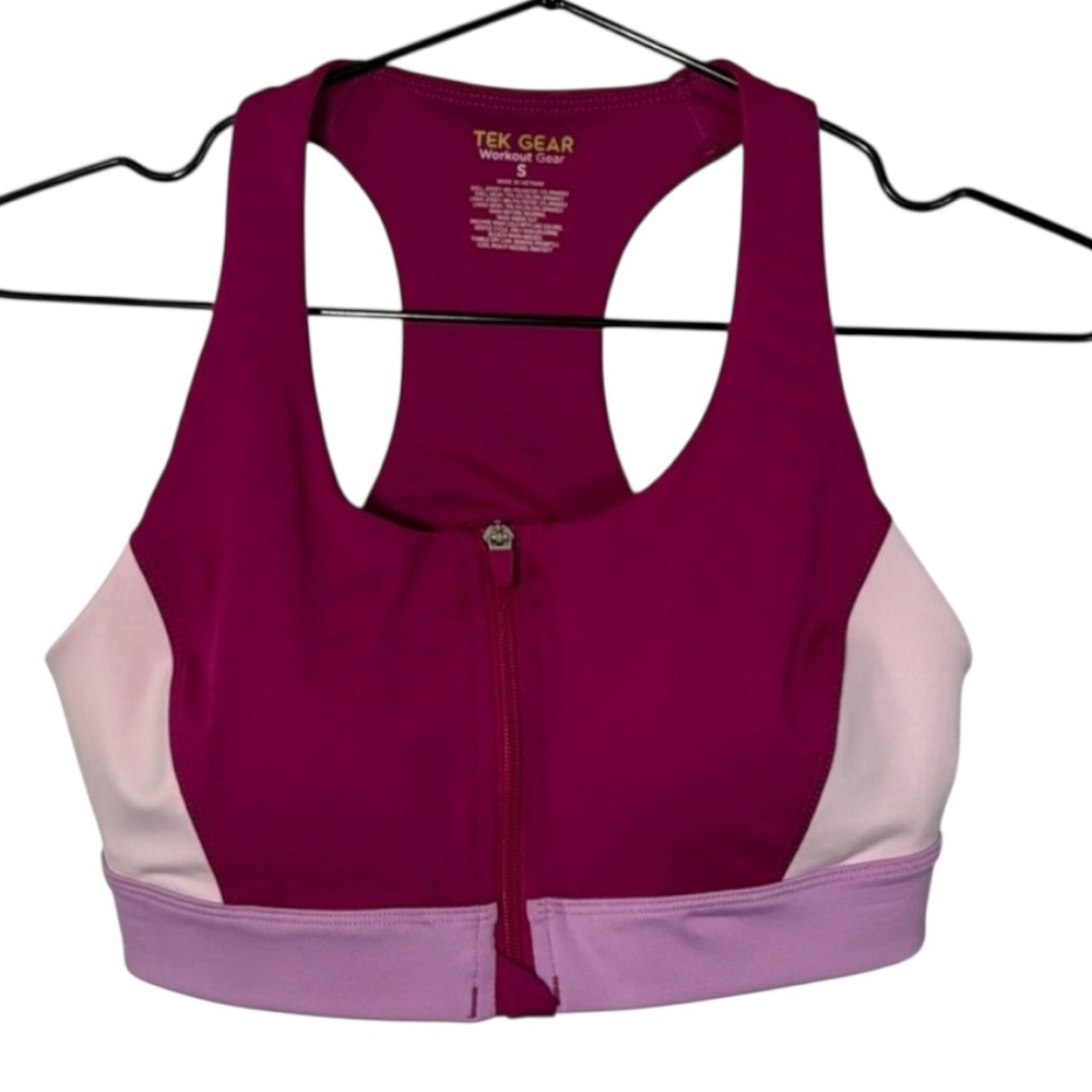 Tek Gear Sports Bra Pink Zip Front Racerback in‎ Size S  NWT